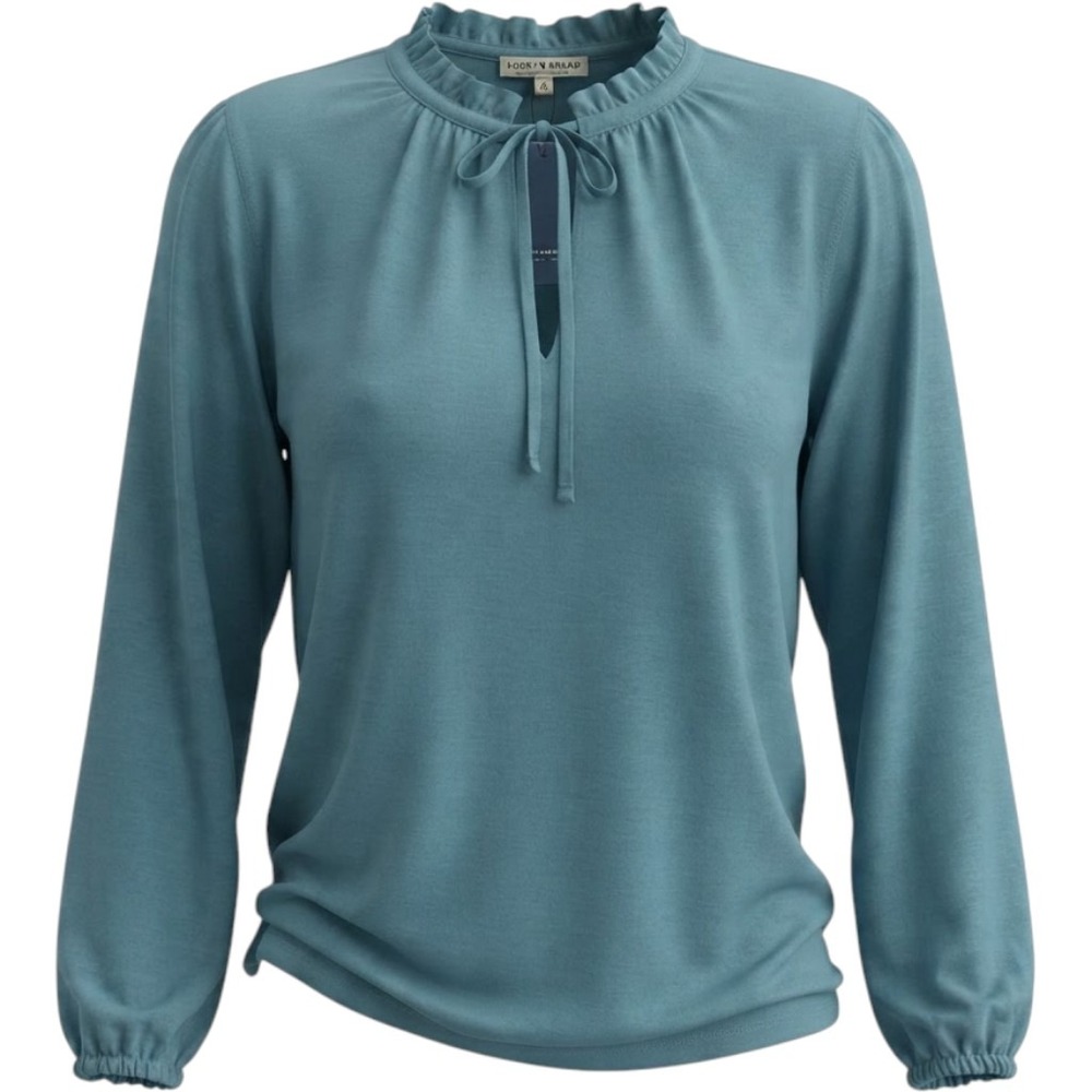 NWT Lucky Brand Medium M Slate Blue Ruffle Collar Keyhole Tie Neck Boho Top